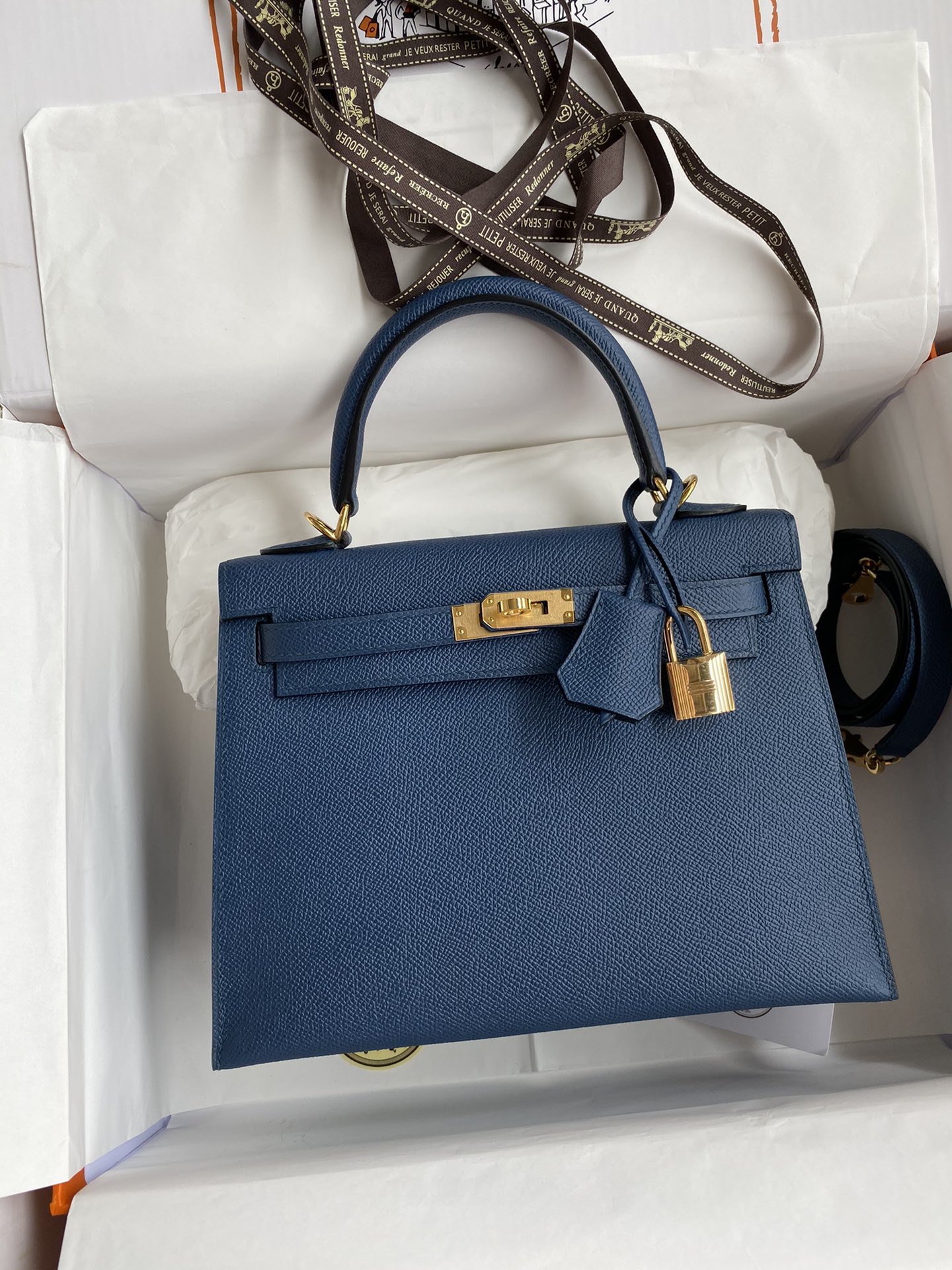 Hermes Kelly 25cm Handbag Shoulder Bag in Indigo Blue Epsom Leather